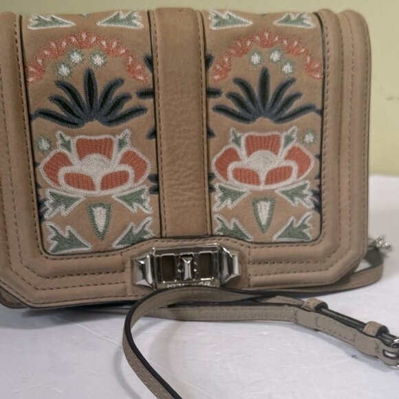 Rebecca Minkhoff Love Embroidered Floral Bag Nubuck Leather Crossbody Shoulder - Picture 5 of 16